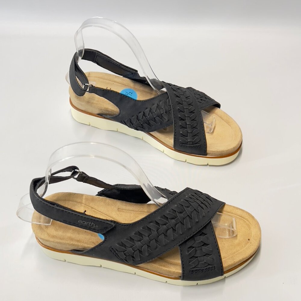Earth Womens Black Braided Leather Sandals Size 7.5 M
